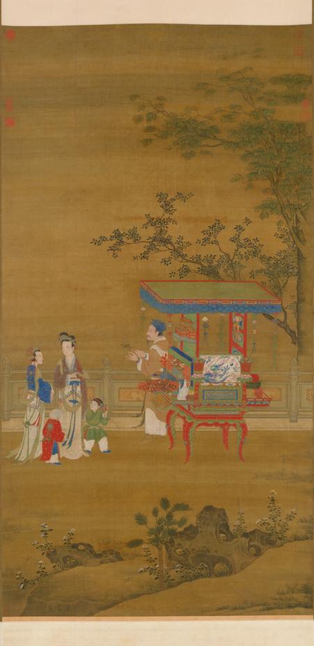 明人秋景货郎图轴