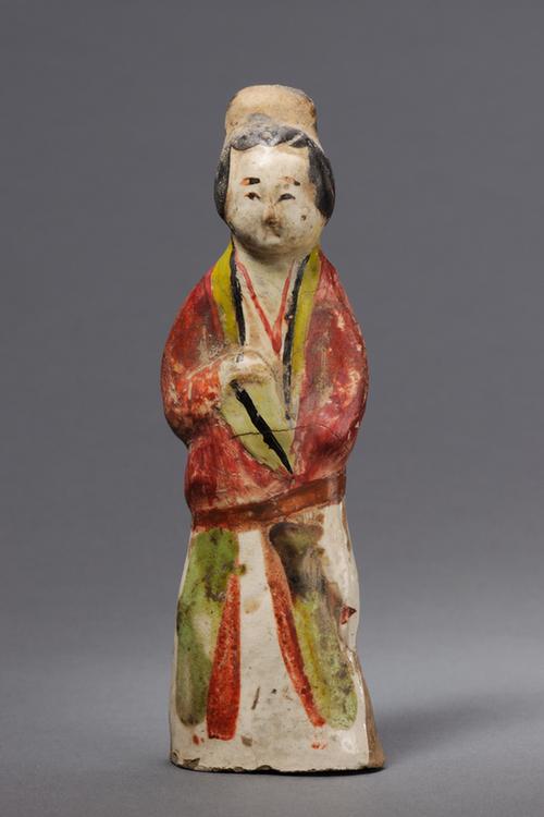 白釉瓷加彩女立像