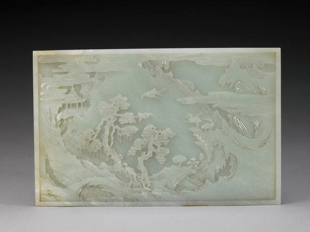 青玉仙山楼阁双面插屏