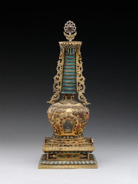 铜鎏金嵌玻璃佛塔