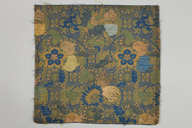 宝蓝色地福寿三多纹织金锦