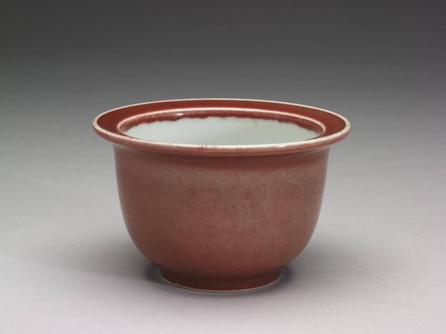 雍正窑 红釉花盆