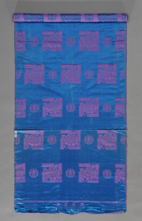 月白色富贵万年纹二色缎