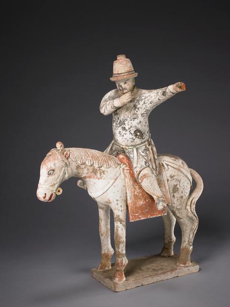 陶画彩骑马男俑