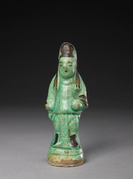 绿釉瓷加彩人立像