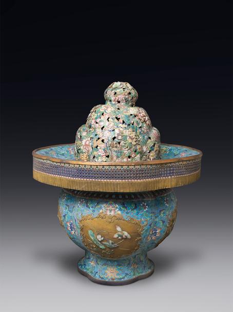 掐丝珐琅开光花鸟图花篮式熏炉