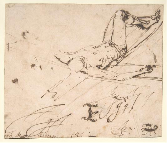 Jusepe de Ribera--Study for a Crucifixion of St. Peter