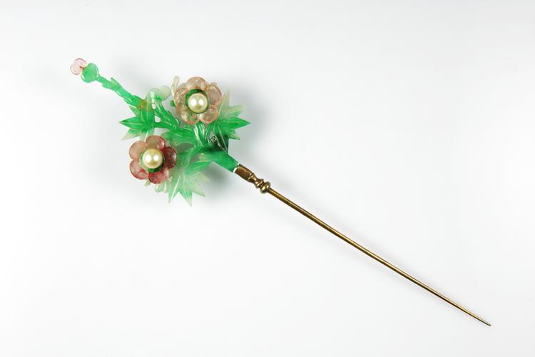 银镀金镶翠碧玺花卉纹簪