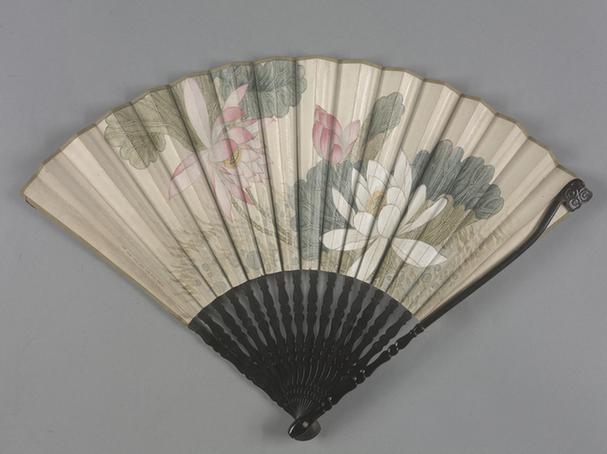 黑漆股李文田书梁德润画荷花图面折扇