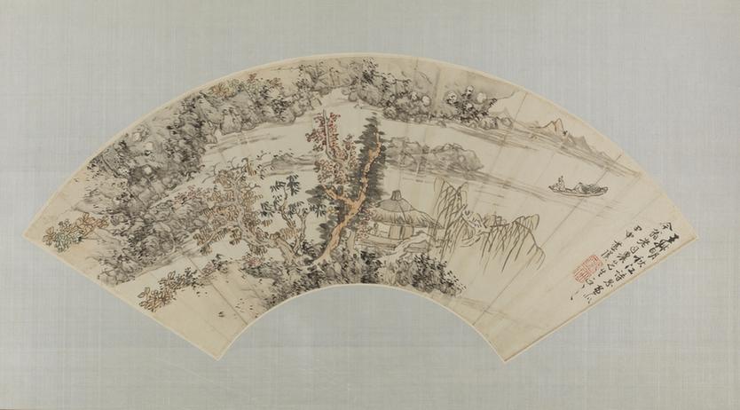 仿王叔明秋江诗思扇页