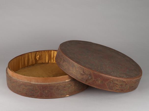 戗金彩漆二龙戏珠纹圆盒