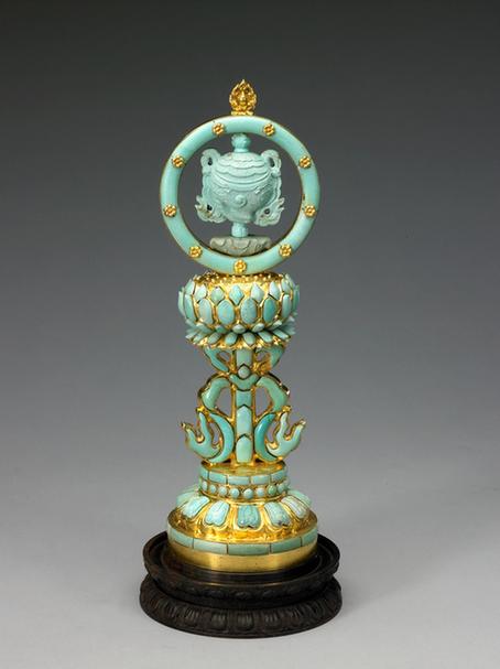 铜镀金嵌松石云顶八宝-螺