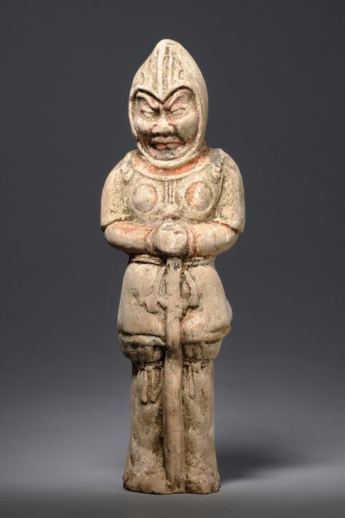陶画彩武士俑