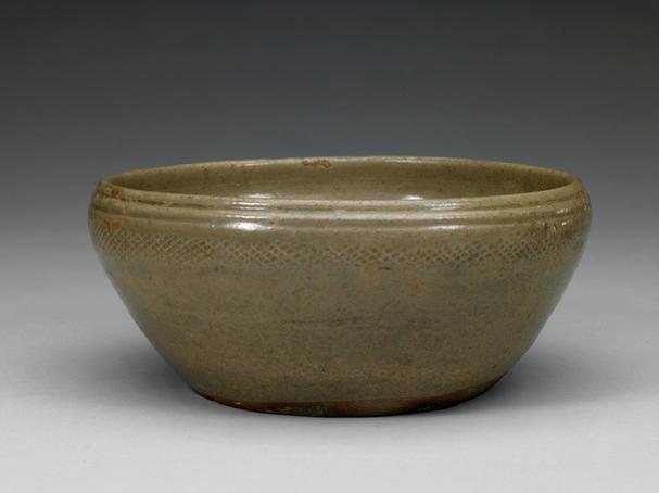 青釉印网格纹洗