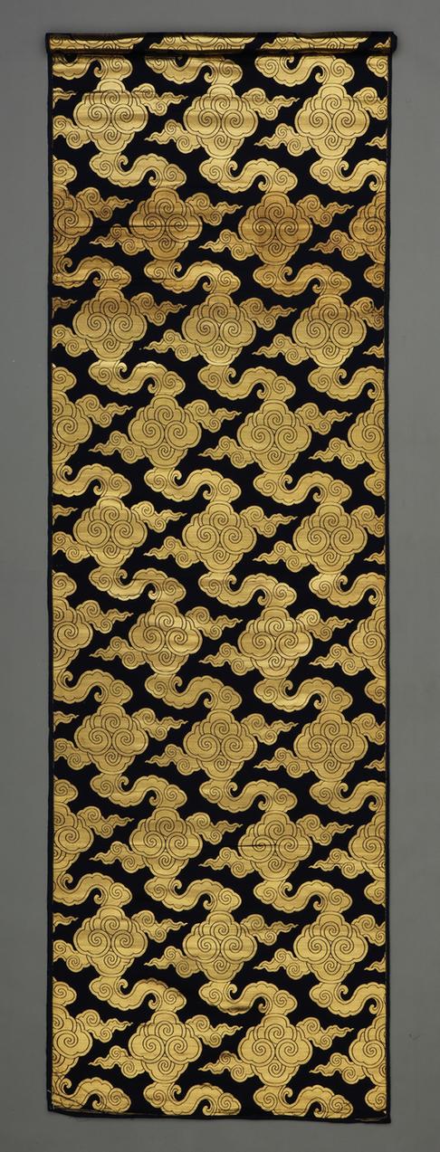 蓝色云纹织金缎