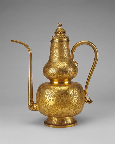 银鎏金带盖葫芦式执壶