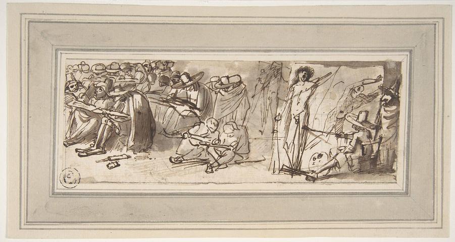 Pier Francesco Mola--Artists Drawing and Painting in a Studio