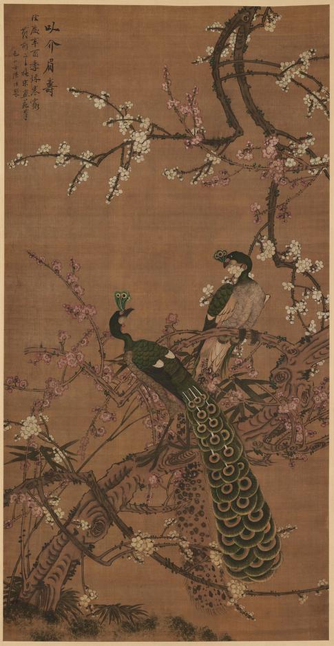 梅花孔雀图立轴