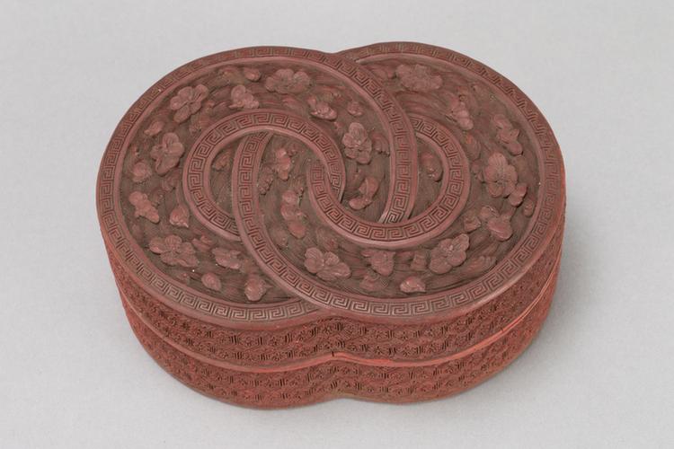 剔红落花流水双套环纹双圆式盒