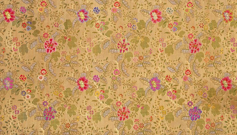 绿色地串枝牡丹芙蓉纹金宝地锦