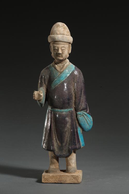 陶紫绿釉俑