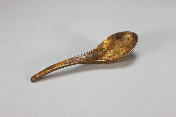 银镀金刻万寿字柄匙