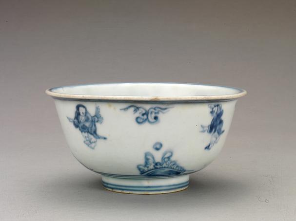 福字款青花四孩升平图碗