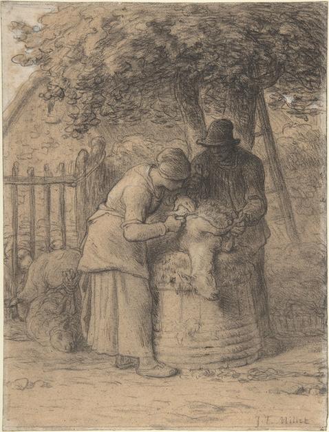 Jean-François Millet--Sheepshearing Beneath a Tree