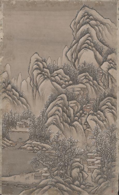 雪景山水人物图轴