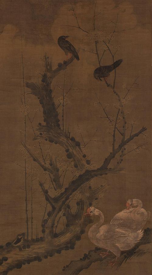 梅鹊双鹅图