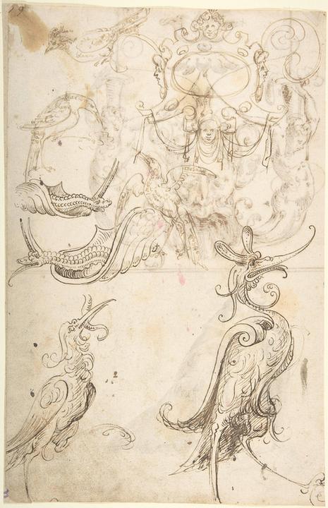 attributed to Andrés de Melgar--Five Birds, Two Snails and a Cartouche with masks