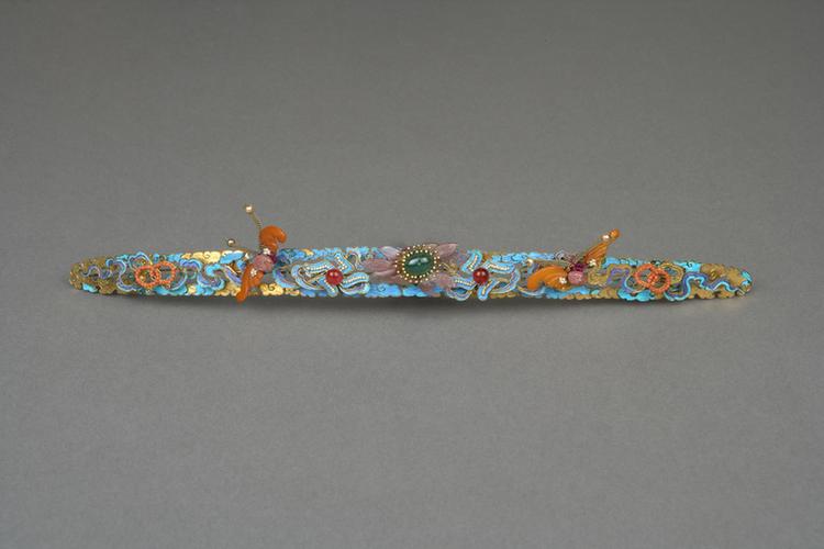 铜镀金点翠嵌珠石帽条