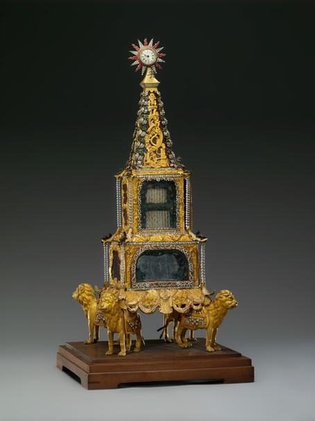 铜镀金四狮驮水法座钟