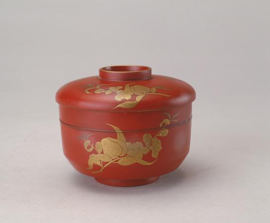 红漆描金折枝花果纹盖碗