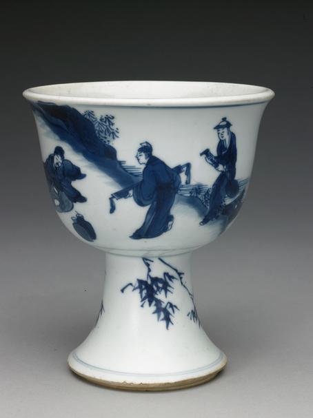 青花李白诗句纹高足碗