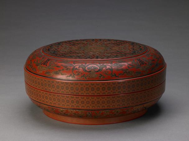 乾隆款戗金彩漆夔凤纹圆盒
