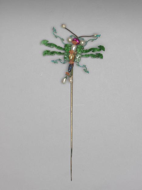 银镀金嵌翠玉珠宝蜻蜓簪
