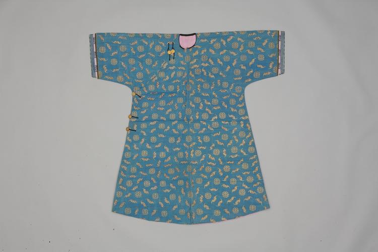 月白色缂金银蝠团寿纹棉衬衣