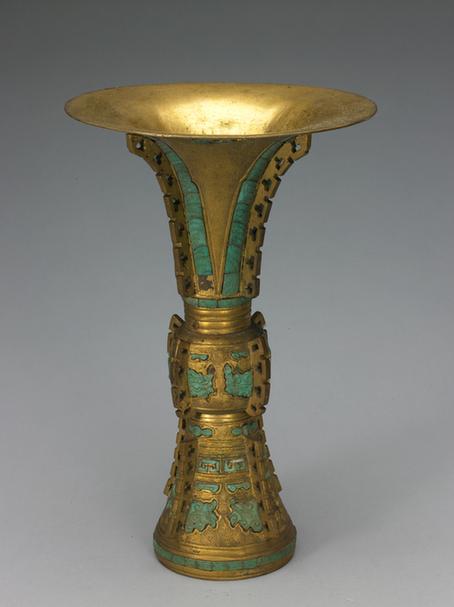 铜镀金嵌松石花觚