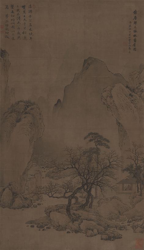 仿唐寅秋林书屋图