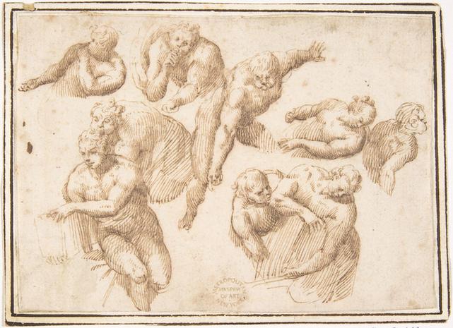attributed to Francesco Allegrini--Group of Figures Copied from Michelangelo
