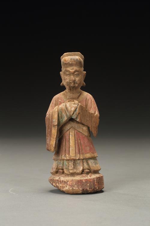 木雕彩绘文吏像