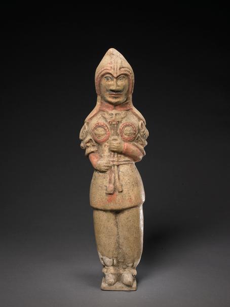 陶黄釉画彩武士俑
