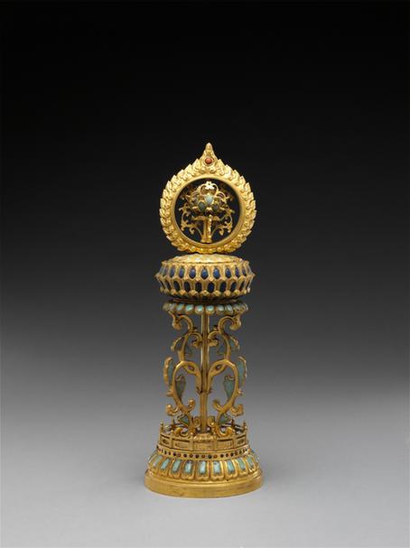 铜鎏金嵌玻璃八宝-花