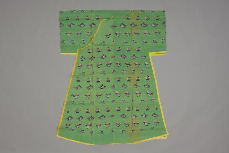 绿色缂丝福寿牡丹海棠纹氅衣料