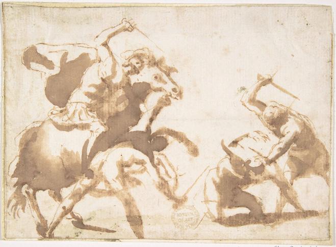 attributed to Francesco Allegrini--Horsemen and Three Foot Soldiers in Battle