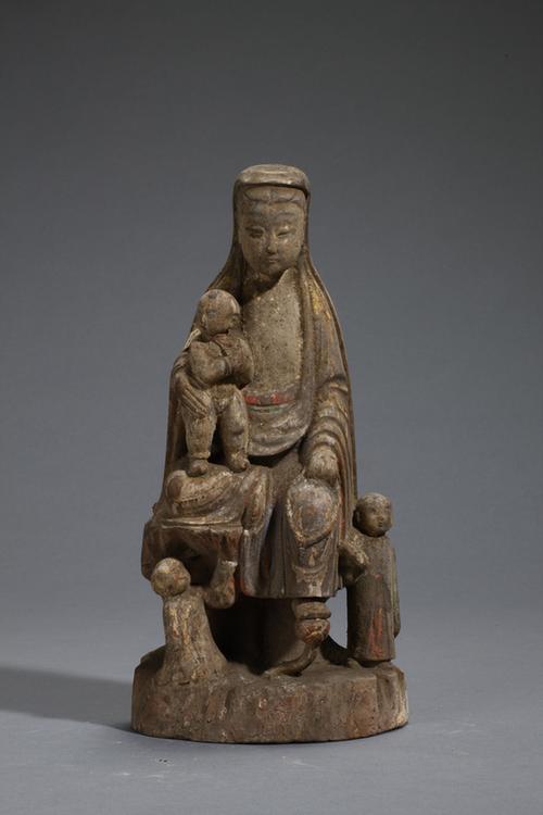 木雕彩绘鬼子母像