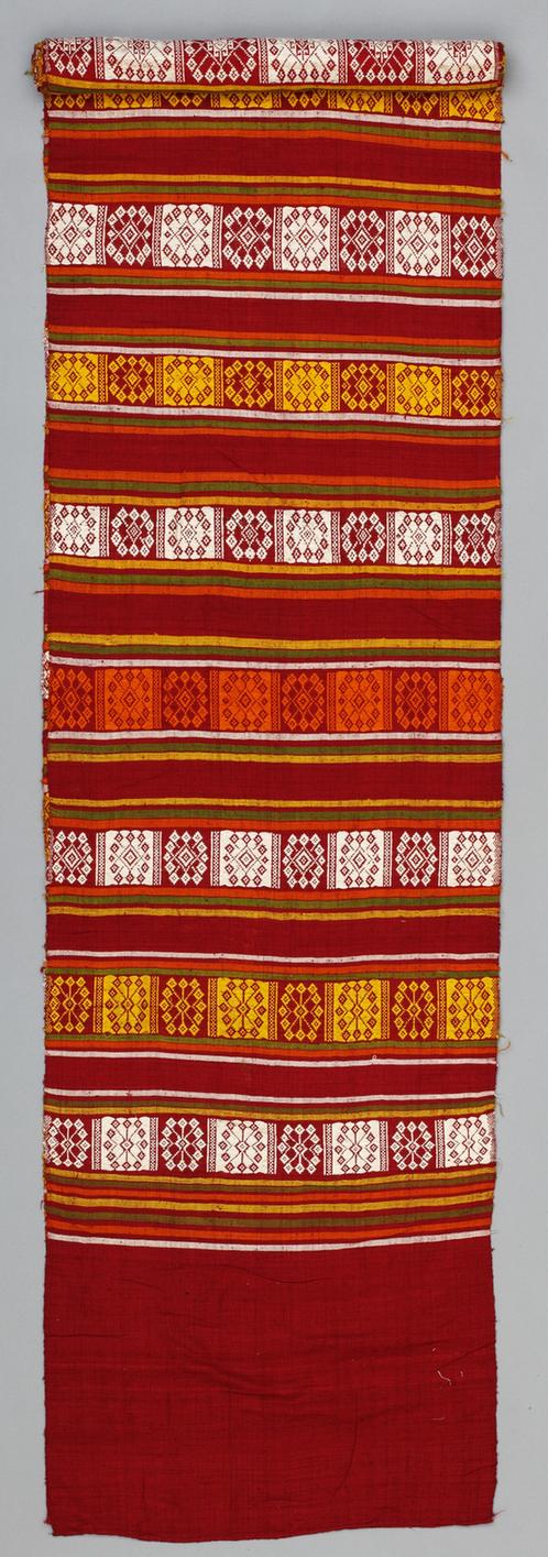 红色地方格十字绦纹棉锦