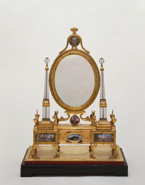 铜镀金玻璃柱嵌洋瓷音乐表镜