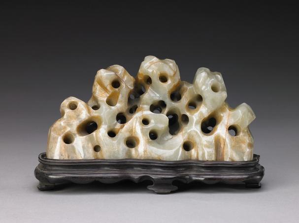 青玉天然形山石笔架